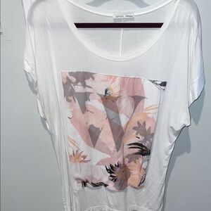 Zara White Tee with Pink Floral Accent